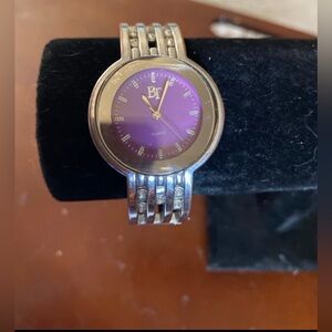 Watch Vintage BT Quartz LADIES Silver Tone Cuff Bracelet Watch with purple dial